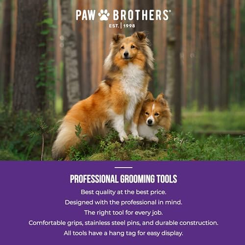 Paw Brothers Self Cleaning Slicker Brush for Dogs and Cats, Dog Brush for Shedding, Slicker Comb for Long Short Haired Pets, Deshedding, Cat Grooming Tool, Large