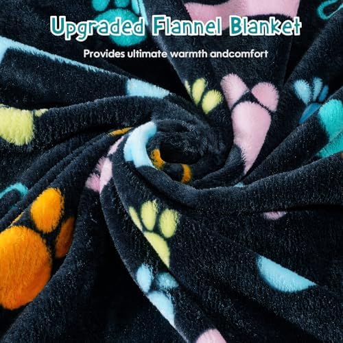 Rezutan Premium Blanket for Large Dogs, Cute Paw Pattern, Black 50x40 Inch