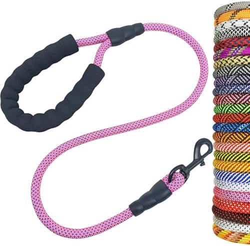 MayPaw 3FT Heavy Duty Rope Dog Leash, 6/8/10/12/15/20FT Nylon Pet Leash with Soft Padded Handle, Thick Lead Leashes for Large Medium Dogs Walking Training (Pink-Blue dot, 1/2" * 3')