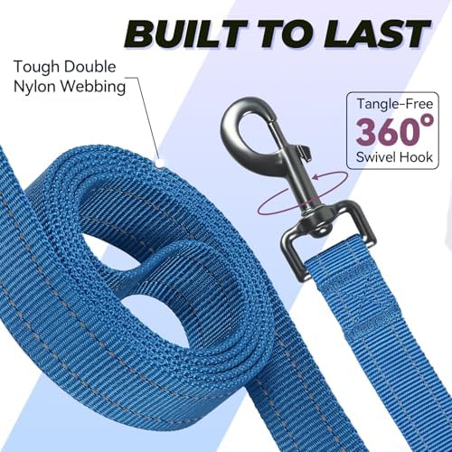 VIVAGLORY Double Handle Dog Leash Twingrip, 5ft x 1in, Navy