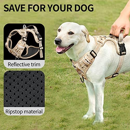 HEELE Dog Harness, No Pull Adjustable Padded Reflective Harness for Small Medium Large Dogs with Handle for Walking Training, Camo Tan, M