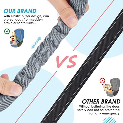 SlowTon Double Dog Seat Belt for Car with Elastic Bungee Buffer, Adjustable