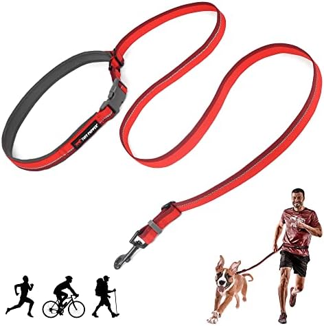 Tuff Pupper Hands Free Adjustable Length Dog Leash | Lightweight for Running Jogging Walking | Padded Waist Belt (24-50 inch) | Adjusts 3 to 6 Feet Length | Strong Ballistic Nylon w/Reflective Strips