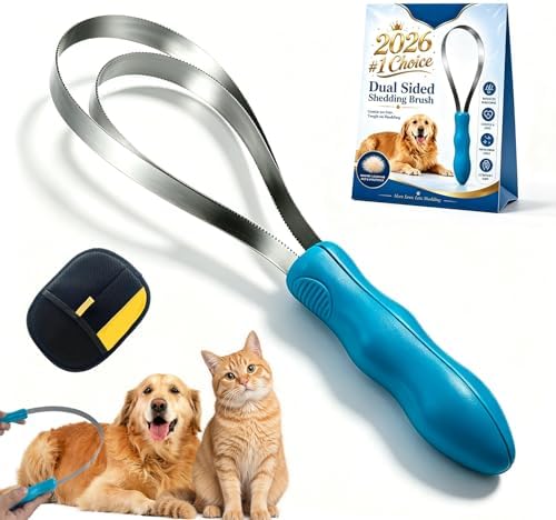 2026 New Dual Sided Shedding Blade for Cats Dogs, Professional Dog Grooming Deshedding Brush, Stainless Steel Undercoat Rake for Short Long Haired Pets Removes Loose Hair Effectively (1PC-Double Lap)