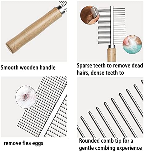 Undercoat Rake for Dogs, 2 Pack Double Coat Brush Set Long Tooth Undercoat Brush & Flea Comb, Long Hair Dog Combs for Grooming Shedding German Shepherd Horse Great Pyrenees