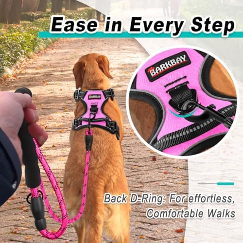 BARKBAY No Pull Pet Harness Dog Harness Adjustable Outdoor Pet Vest 3M Reflective Oxford Material Vest for pink Dogs Easy Control for Small Medium Large Dogs (XL)