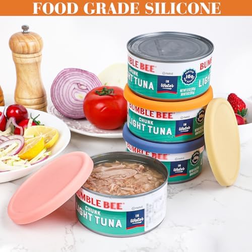 4 Inch Silicone Tuna Can Lids for Bumble Bee, 4 Pack Reusable Can Cover Topper for Chicken of the Sea, Silicone Can Lids for DINTY MOORE Stew Can 15oz or DON FRANCISCO'S coffee Can 12oz
