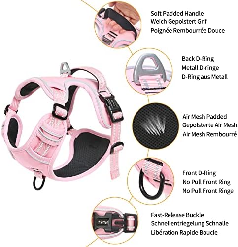 HEELE Dog Harness Dog Harness Small Dog No Pull Harness with Soft Handle Reflective Harness Adjustable, Pink, S