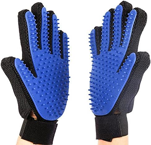Pet Cleaning Brush Glove Pet grooming Massage gloves Perfect hair remover election commendable Brush Glove, a pair left and right hand, Blue