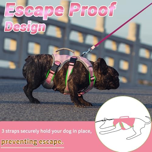 Multi-Use Support Dog Harness, Escape Proof No Pull Reflective Adjustable Vest with Durable Handle, Dog Walking Harness for Big/Active Dogs (Pink, M)
