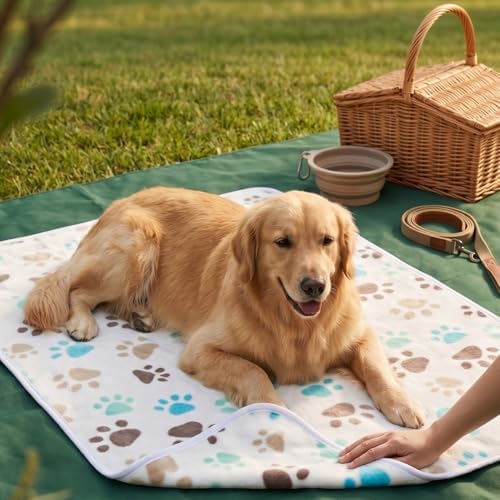 CADONO Fluffy Premium Flannel Dog Blanket Washable Paw Printed Throw for Small Medium Large Dog Cat(41"x31" White)