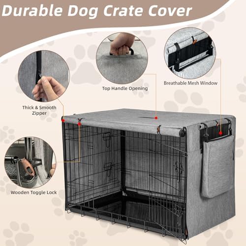 Dog Crate Cover 42 in,Waterproof 600D Oxford Gray,Calming Anxiety Privacy