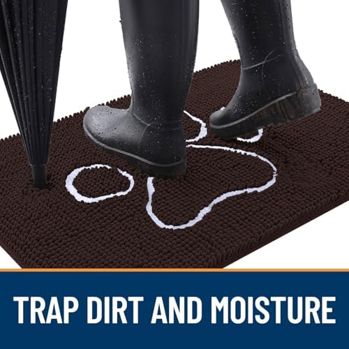 OLANLY Dog Door Mat for Muddy Paws 59x20, Paw Print Design Chenille Mud Mat