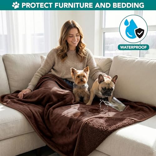 PetAmi Waterproof Dog Blanket Puppy Cat Medium Couch Cover, 29x40 Brown