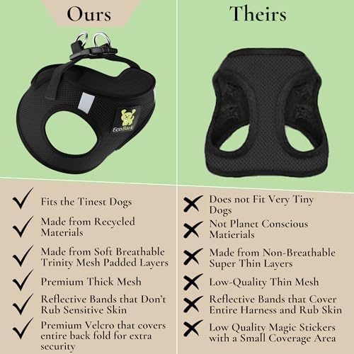 EcoBark Step in Dog Harness - Eco-Friendly Dog Harnesses for XS, Small, and Medium Breed Dogs - Reflective and Adjustable Body Halter Vest - Soft Luxurious Mesh Toy Breed Harness (Black, Medium)