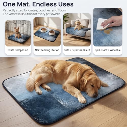 Blue Color Block Washable Pee Pads for Dogs, Abstract Shabby Reusable Puppy Pads Waterproof Pet Mat, Modern Art Absorbent Dog Pee Pads for Crate Pet Training Whelping Playpen Mats 24"x18"