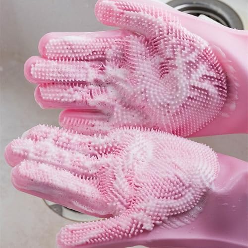 Pet Grooming Gloves Silicone Gloves with High-Density Teeth Enhanced Five Finger Design for Dogs Cats Bathing Massaging (Grey)