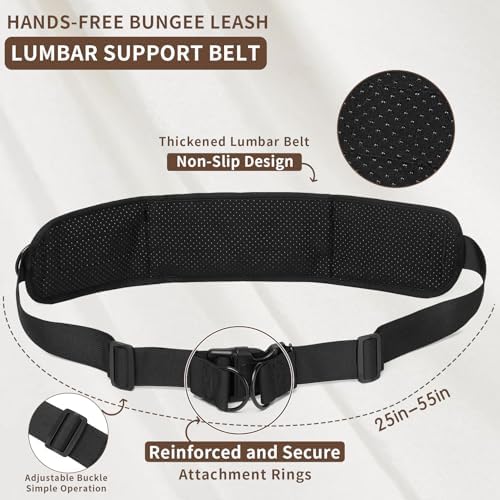 Hands Free Dog Leash for One Dog Up to 125 lb, Waist Pouch, Lumbar Support