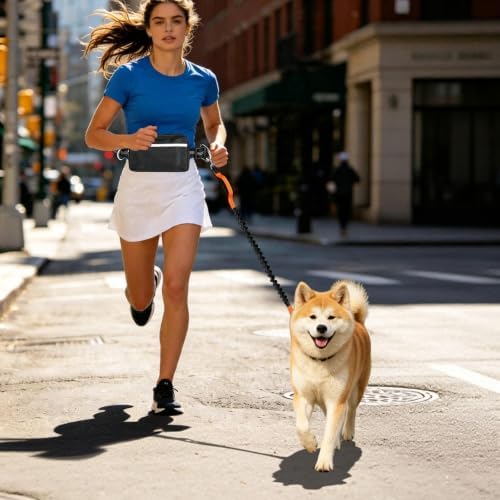 Hands Free Dog Leash, Shock Absorbing Waist Belt for Walking (Orange)