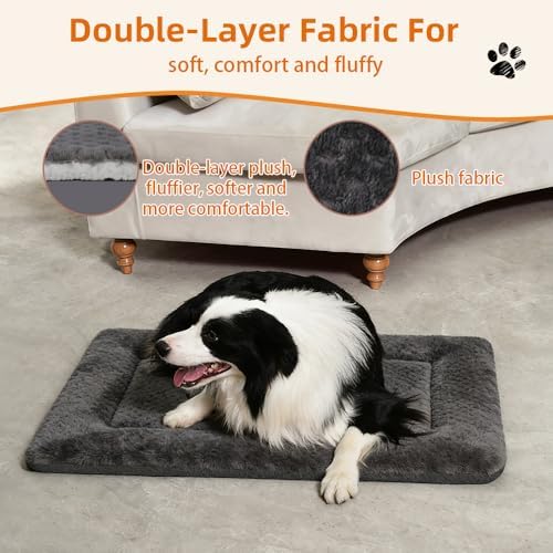 Dog Bed Medium Size Dog, 30x19 Plush Washable Dark Gray Flat Pet Bed