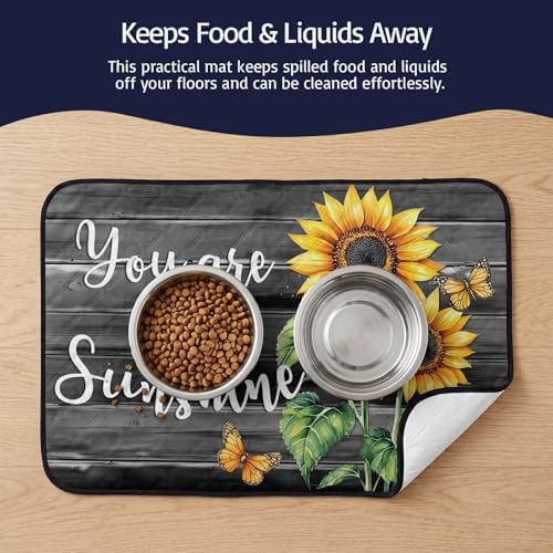 Sunflower Butterfly Washable Pee Pads for Dogs, You are My Sun Shine Reusable Puppy Pads Vintage Wood Board Absorbent Dog Pee Pads for Crate Pet Training Whelping Playpen Mats 40"x30"