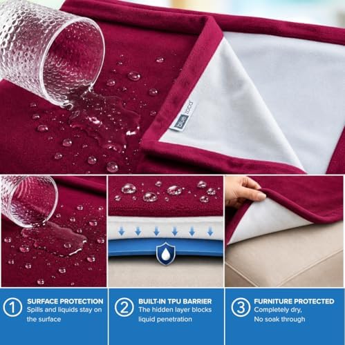Waterproof Blanket for Bed Intimacy | Cozy Love Blankets, Machine Washable & Reversible Protection for Couples | Protects Against Spills, Pets & Accidents - Oversized Queen Size Blanket 65x80 (Merlot)