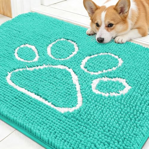OLANLY Dog Door Mat for Muddy Paws 30x20, Paw Print Design Chenille Mud Mat