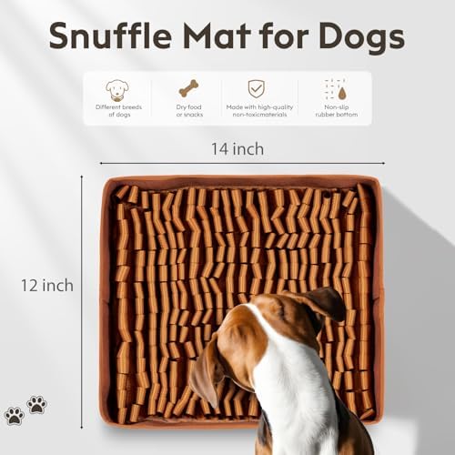 FunFurry Snuffle Mat for Dogs, Dog Puzzle Mat, Interactive Dog Toys for Enrichment,Sniff Mats with Non-Slip Backing,Portable Design Easy to Store (Brown, 14" X 12"-Portable)