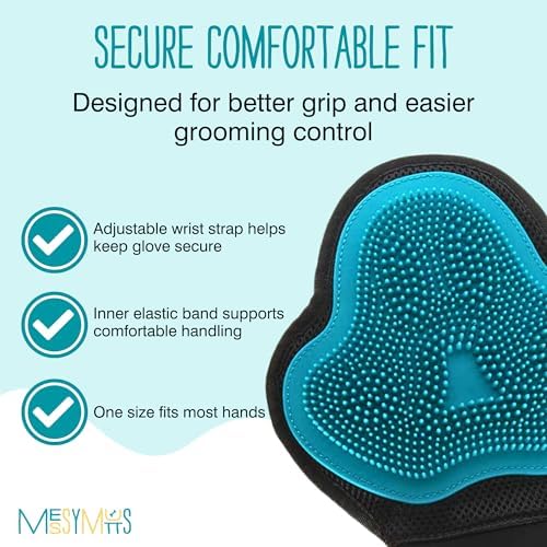 Messy Mutts Reversible Silicone Dog Grooming Glove, Hair Remover, Blue