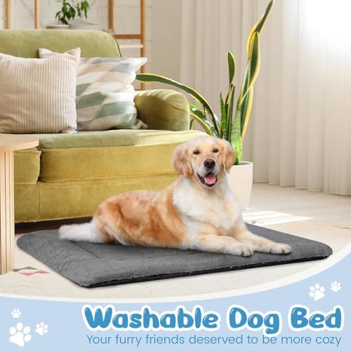 Dog Crate Pad, Washable Cozy Dog Bed Mat for Large Dogs 42"x28", Dark Gray
