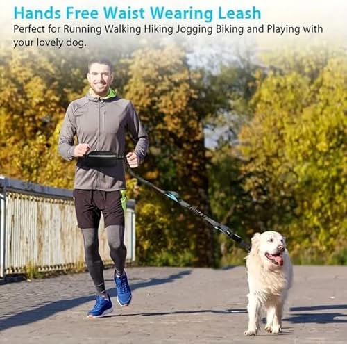 Upliftjoys Dog Leash, Upliftjoys Hands Free Dog Leash with Zipper Pouch, Retractable Waist Leashes with Double Padded Handles for Dogs Walking Jogging Running (Light Green,Single Rope)