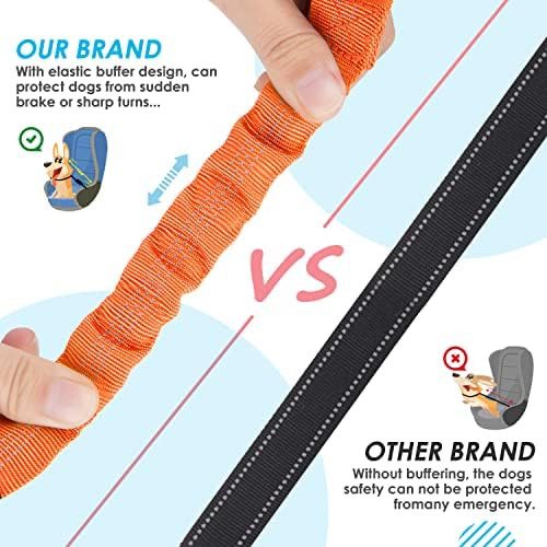 SlowTon Double Dog Seat Belt for Car with Elastic Bungee Buffer, Adjustable