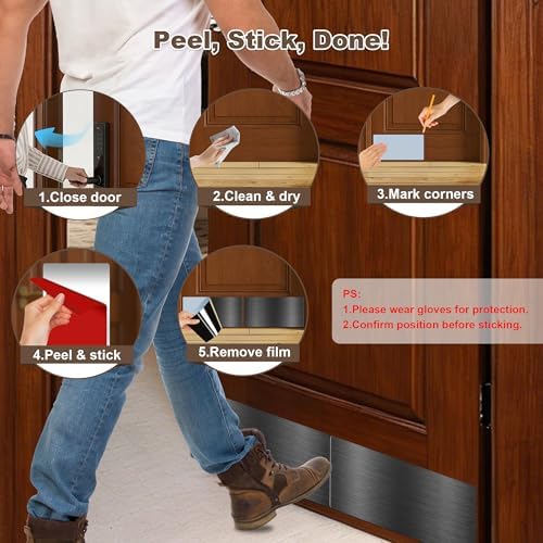 2 PCS 8" x 16" Brushed Door Kick Plate, Self-Adhesive, Rounded Corners
