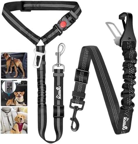 Lukovee Dog Seat Belt, 2 Pack, 3-in-1 Headrest & Seatbelt Clip & Latch
