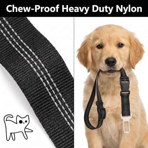 Heavy Duty Dog Seat Belt, 2-in-1 Chew Proof Car Harness with Bungee Tether