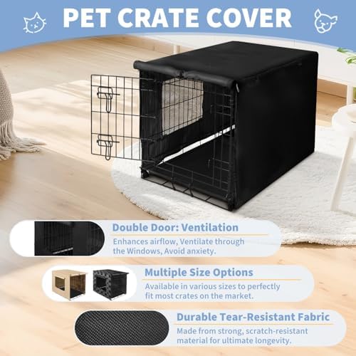 X-ZONE PET Dog Crate Cover Waterproof Kennel Cover, 42 in Black with Window