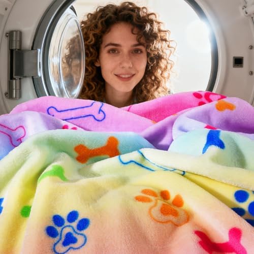 Rezutan Upgraded Flannel Blankets for Large Dogs & Cats, Rainbow 80" x 60"