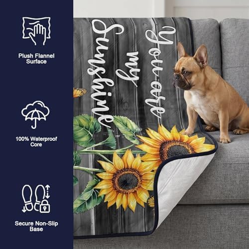 Sunflower Butterfly Washable Pee Pads for Dogs, You are My Sun Shine Reusable Puppy Pads Vintage Wood Board Absorbent Dog Pee Pads for Crate Pet Training Whelping Playpen Mats 36"x24"