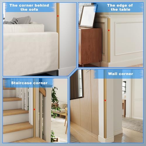 Golden Wall Corner Protector, 4Pcs, Length 35.4in, Width 0.79in - Self Adhesive Metal Corner Protector for Aluminum Trim molding, Cabinet Edge Guard, Easy to Install