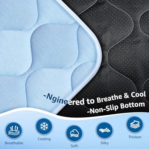Cooling Mat for Dogs and Cats 24" x 18", Premium Pet Cooling Bed Indoor Outdoor w Ice Silk, Summer Cool Pad for Puppy Kitty, Non-Slip Washable Pet Blanket for Crate Kennel (Cryo Ice Blue)