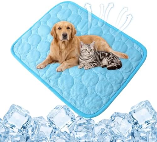 Cooling Mat for Dogs, Self-Cooling Ice Silk Dog Mat, Portable Washable Non-Slip Pet Cooling Pad for Indoor & Outdoor Summer Use, Breathable Dog Cooling Blanket for Large & Small Dogs (Blue, Medium)