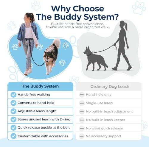 The Buddy System - Hands Free Dog Leash - Regular Dog, Large, Black