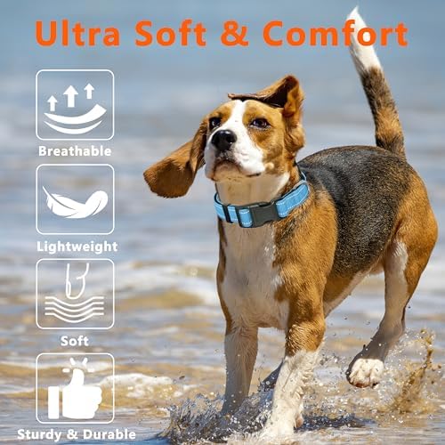 Seyezo Reflective Dog Collar, Soft Neoprene Padded Collar(Sky Blue,S)
