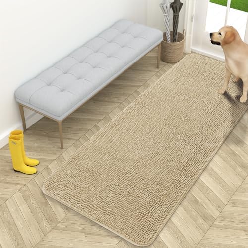 OLANLY Dog Door Mat for Muddy Paws 59x24, Super Absorbent Chenille Mud Mat