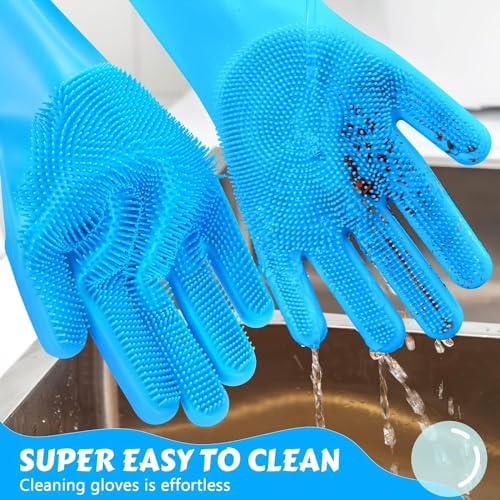 Pet Grooming Glove for Dogs & Cats – Winter Shedding Control Deshedding Brush & Hair Remover with 3,000 Soft Silicone Tips – Wet & Dry Bath Mitt – Heat Resistant & Anti-Slip – Blue