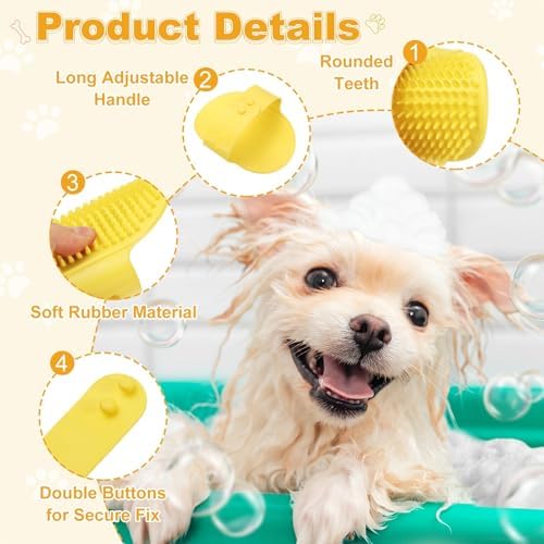 Dog Bath Brush, Silicone Pet Shampoo Brush with Adjustable Ring Handle Massage Scrubber Comb(5Pcs, Multicolor), for Long Short Hair Dogs and Cats Bathing Cleaning Shampooing