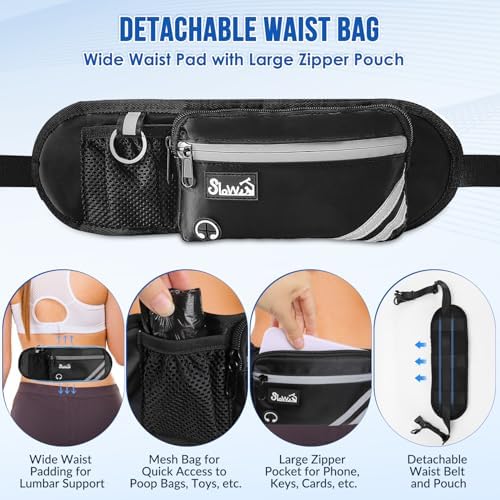 AUTOWT Hands-Free-Dog-Leash- Padded Adjustable Waist Walking Leash with Removable Zipper Pouch, Crossbody Shock Absorbing Bungee Leash Dual Handle and Reflective Stitches for Dogs Running Jogging