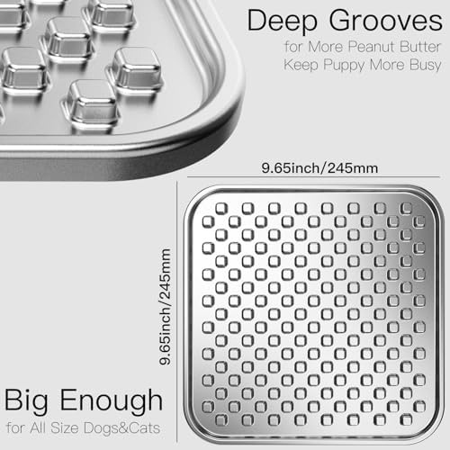 Feedoo Double Wall Stainless Steel Lick Mat for Dogs & Cats - Chew Proof & Whisker Friendly, Non-Slip Base, for Calm Feeding & Anxiety Relief - Dishwasher Safe Slow Feeder Pad [1Pack]