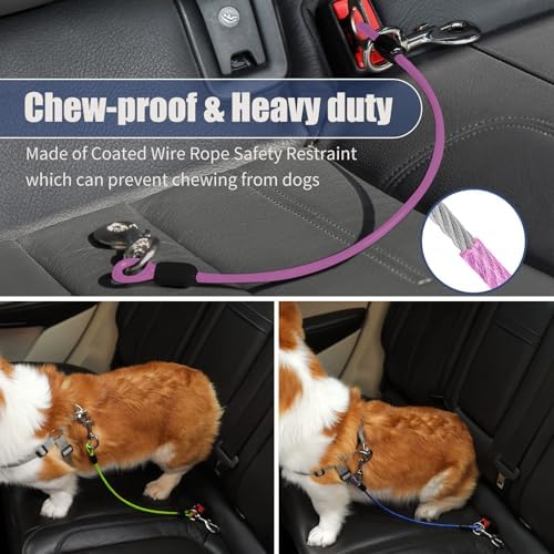 Dog Seat Belt Harness for Car,2pcs Dog Seatbelt of Coated Wire Leash Safety Restraint,No Chew Tether Cable Vehicle Dogs Accessories,Double Clips & Latch (Purple, 16 inch/40 CM)