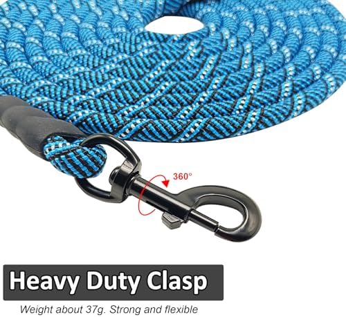 MayPaw Heavy Duty Rope Dog Leash, 3/6/8/10/12/15/20/30 FT Long Dog Lead Nylon Pet Leash, Soft Padded Handle Thick Lead Training Leashes for Large Medium Dogs (15ft * 1/2", Blue Black)